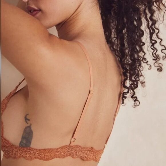 NWT $38 HAH Chi Bralittle in Brown Sugar Nude Bralette Romantic Lace Sz LARGE - Picture 3 of 5
